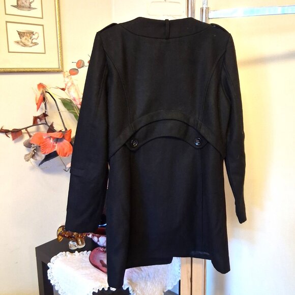 NWT 2 Two Women's Black Double Breasted Wool Blend Lined Winter Pea Coat - Picture 15 of 15